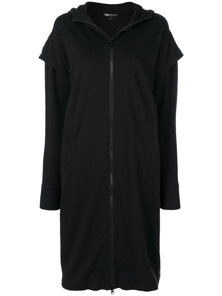 Y-3 Long Layered Zipped Hoodie - Black
