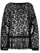 Valentino Floral Lace Fringed Cape Top - Black