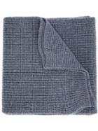 Moncler Gamme Bleu Stripes Detail Ribbed Scarf, Men's, Grey, Virgin Wool