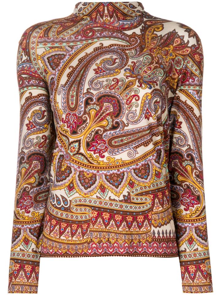 Etro High Neck Paisley Print Top - Brown