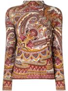 Etro High Neck Paisley Print Top - Brown