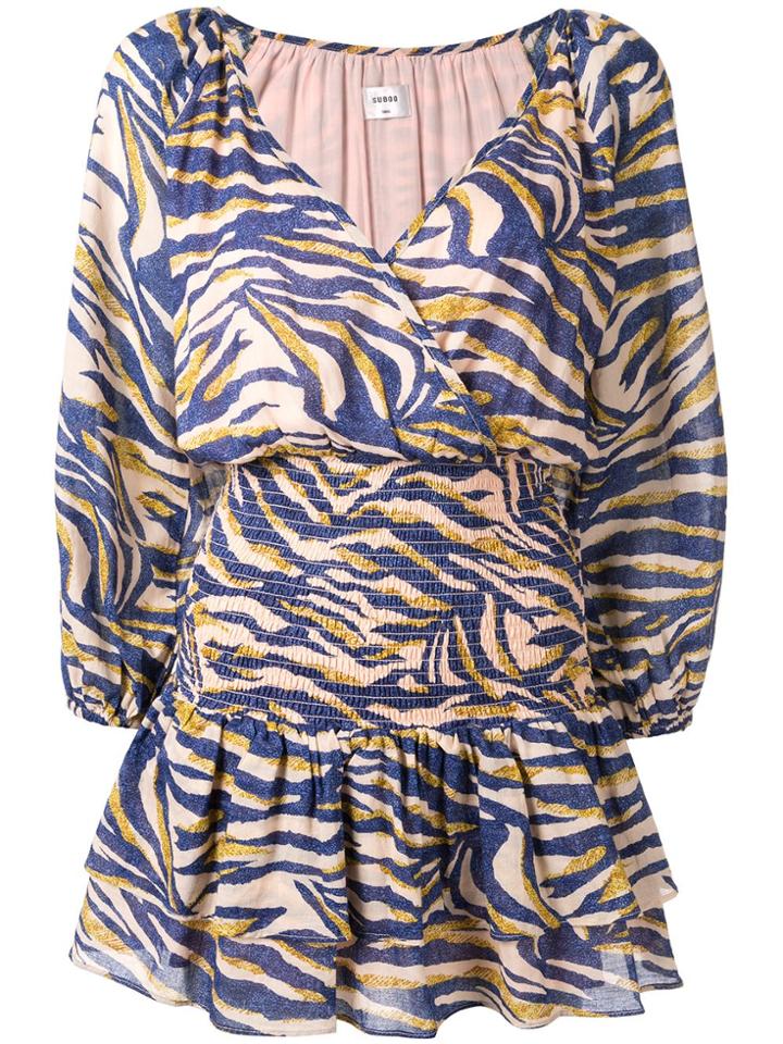 Suboo Into The Wilds Shirred Wrap Mini Dress - Blue