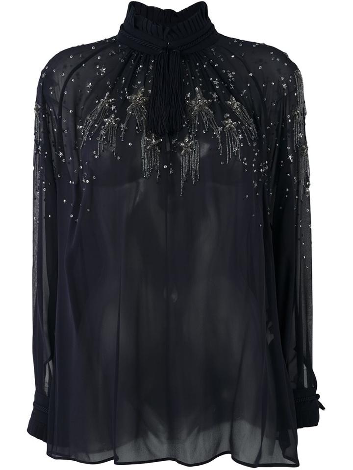 Roberto Cavalli Embellished Blouses, Women's, Size: 40, Blue, Silk