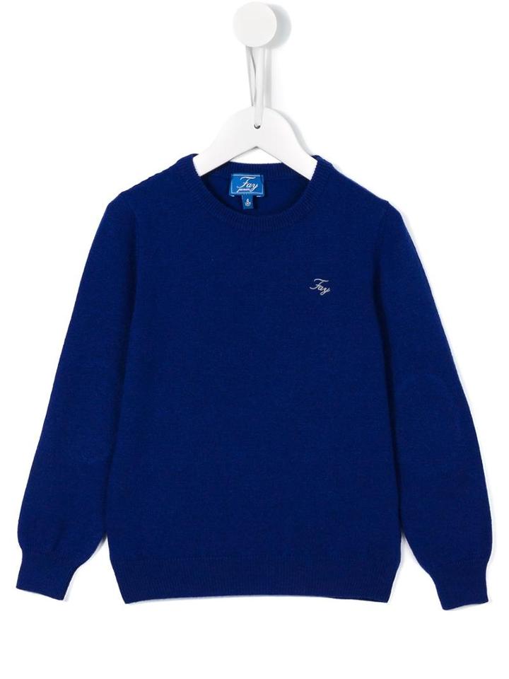 Fay Kids Ribbed Round Neck Jumper, Boy's, Size: 10 Yrs, Blue