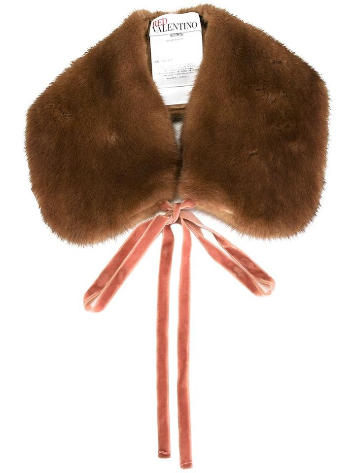 Red Valentino Lace Up Collar, Women's, Brown, Mink Fur/polyamide/acetate/viscose