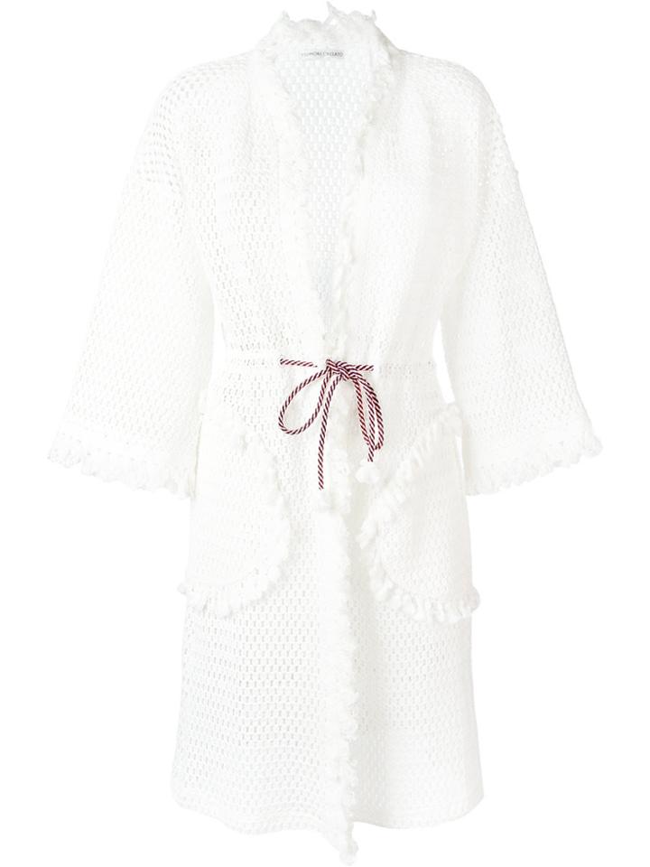 Tsumori Chisato Fringed Open Knit Cardigan Coat - White