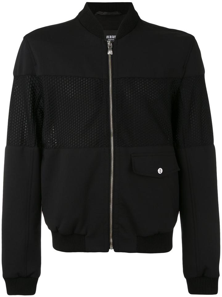 Versus - Mesh Panel Bomber Jacket - Men - Cotton/polyamide/spandex/elastane/cupro - 50, Black, Cotton/polyamide/spandex/elastane/cupro