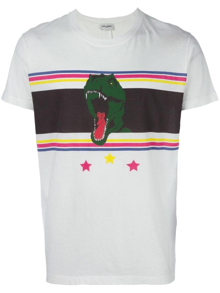 Saint Laurent T-rex Printed T-shirt, Men's, Size: Small, White, Cotton