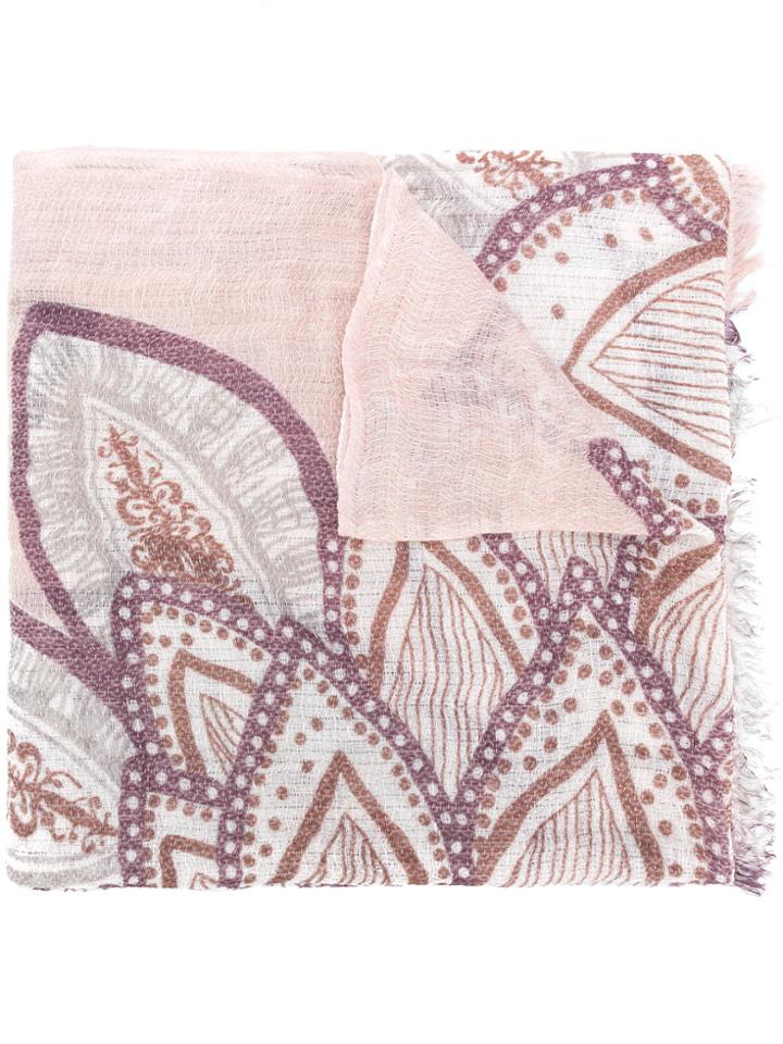 Hemisphere Floral Print Fringed Hem Scarf - Pink & Purple