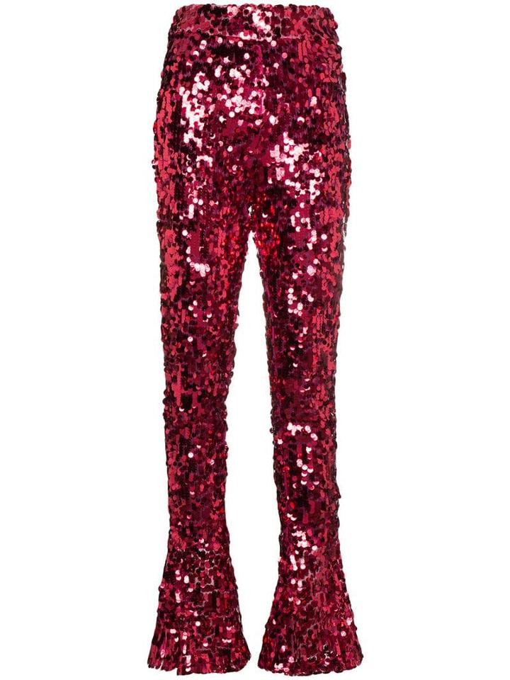 Halpern High Waisted Sequin Flared Trousers - Pink