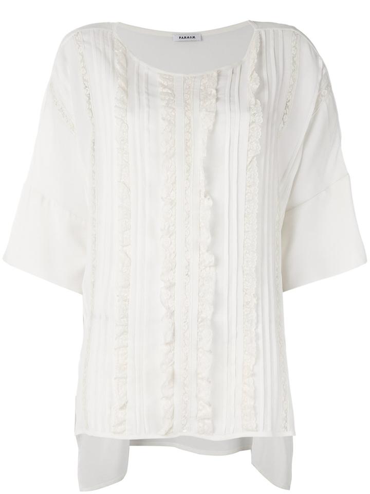 P.a.r.o.s.h. - Frill Panel Top - Women - Silk/cotton/polyamide/acetate - M, White, Silk/cotton/polyamide/acetate