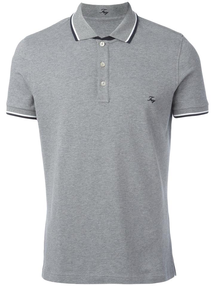 Fay Striped Detail Polo Shirt, Men's, Size: 52, Grey, Cotton/spandex/elastane