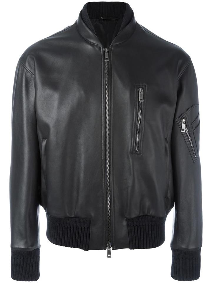Jil Sander Classic Bomber Jacket, Men's, Size: 48, Black, Lamb Skin/cupro/cotton/polyamide