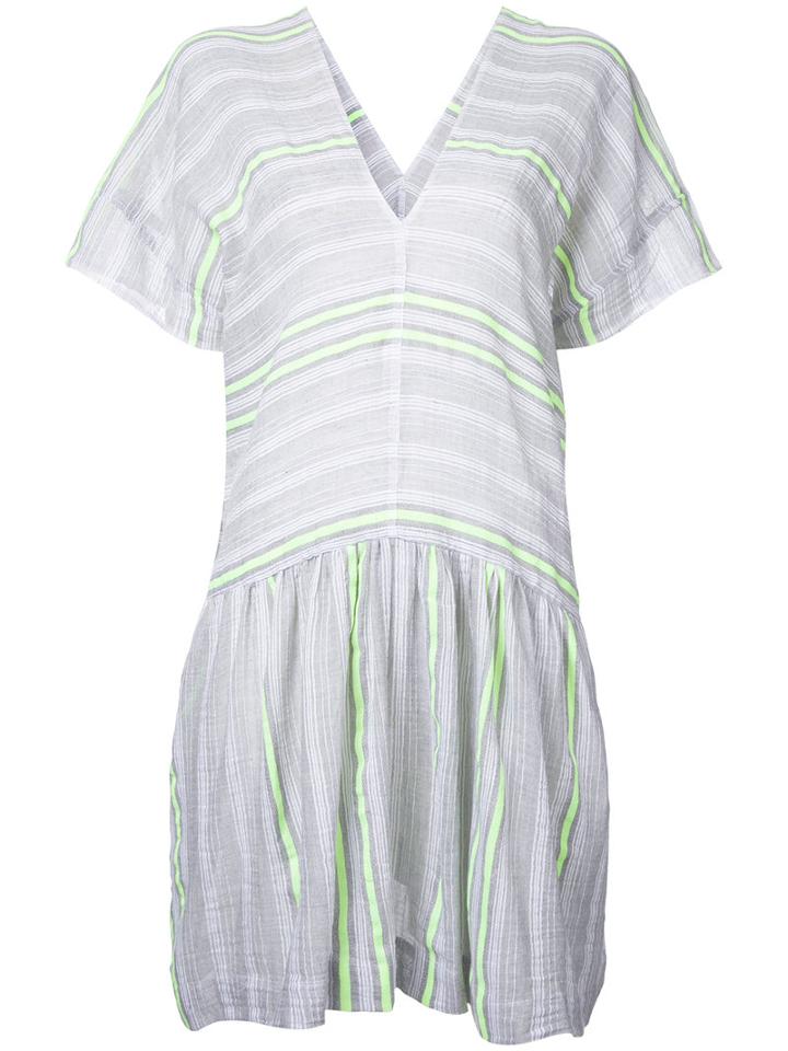 Lemlem Flared Trim Striped Dress, Size: Large, Grey, Cotton/acrylic