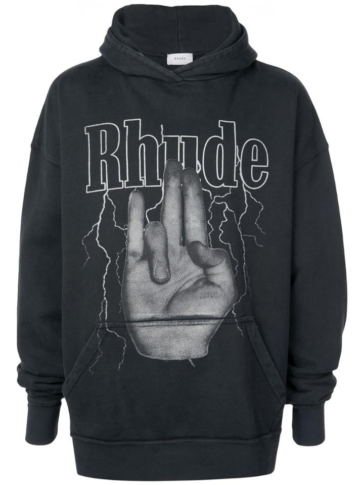 Rhude Logo Print Hoodie - Black