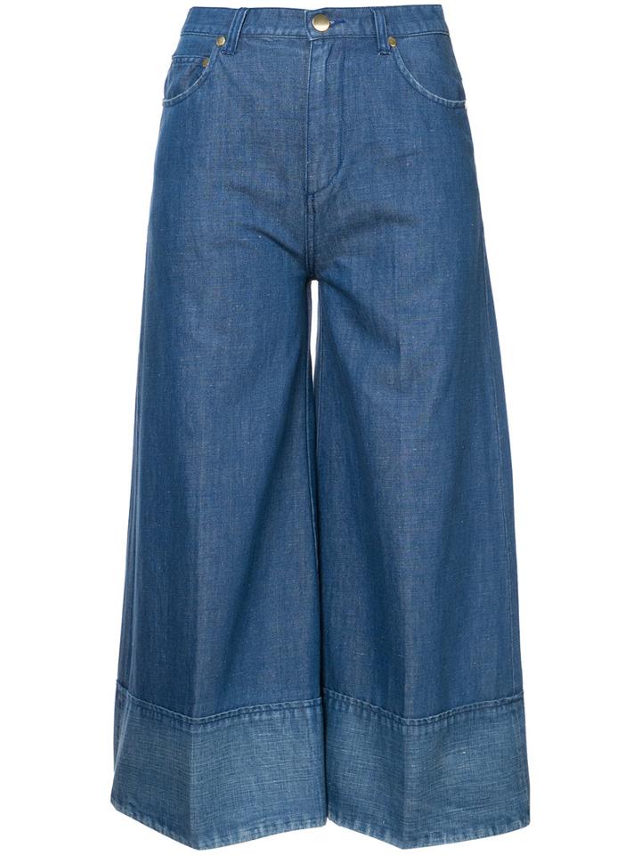 Co - Wide Leg Cropped Jeans - Women - Cotton/linen/flax - 4, Blue, Cotton/linen/flax