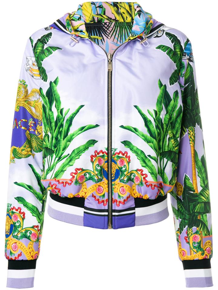 Versace Printed Zipped Hooded Jacket - Pink & Purple