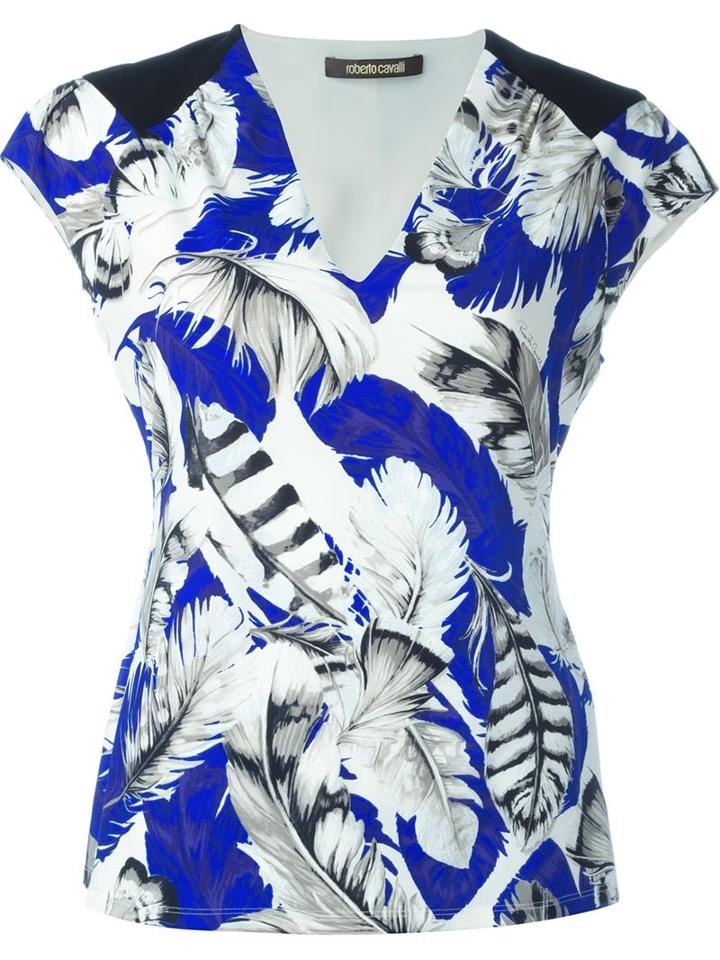 Roberto Cavalli Feather Print V-neck T-shirt