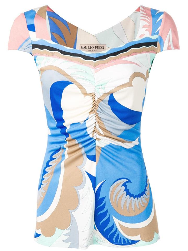 Emilio Pucci Acapulco Print Gathered Top - White