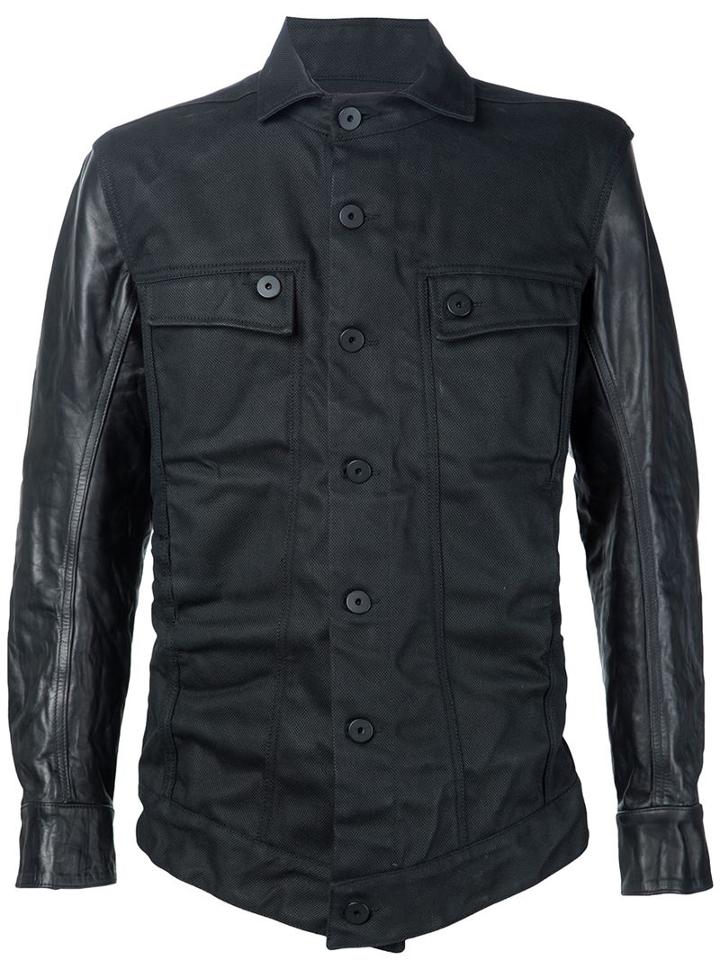 11 By Boris Bidjan Saberi Leather Sleeve Canvas Denim Jacket