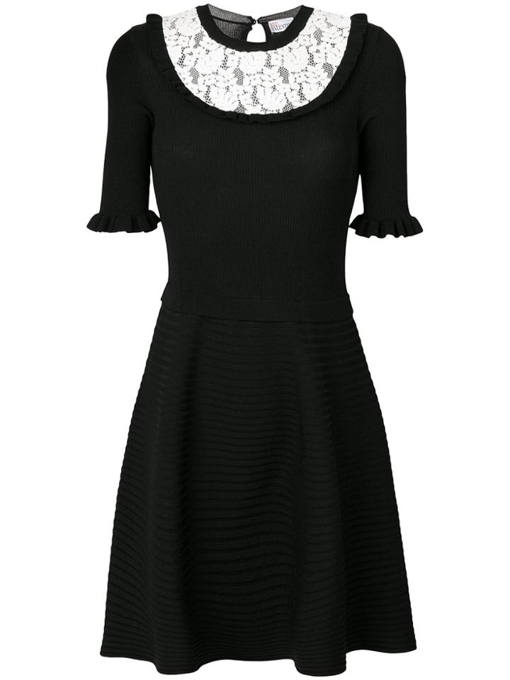 Red Valentino Contrast Lace Trim Party Dress - Black