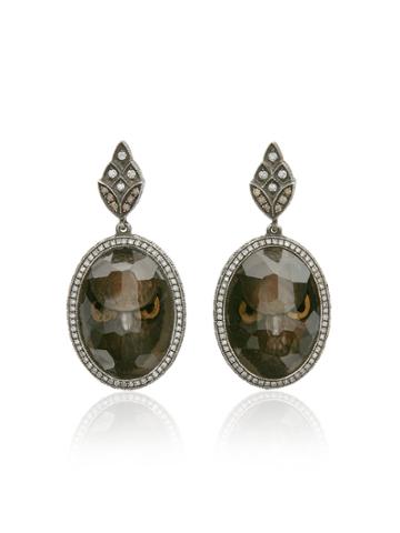 Sevan Bicakci Owl Face Intaglio Moonstone Diamond Drop Earrings -