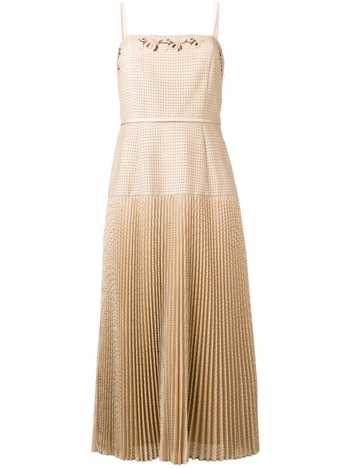 Fendi Perforated Pleated Dress - Neutrals