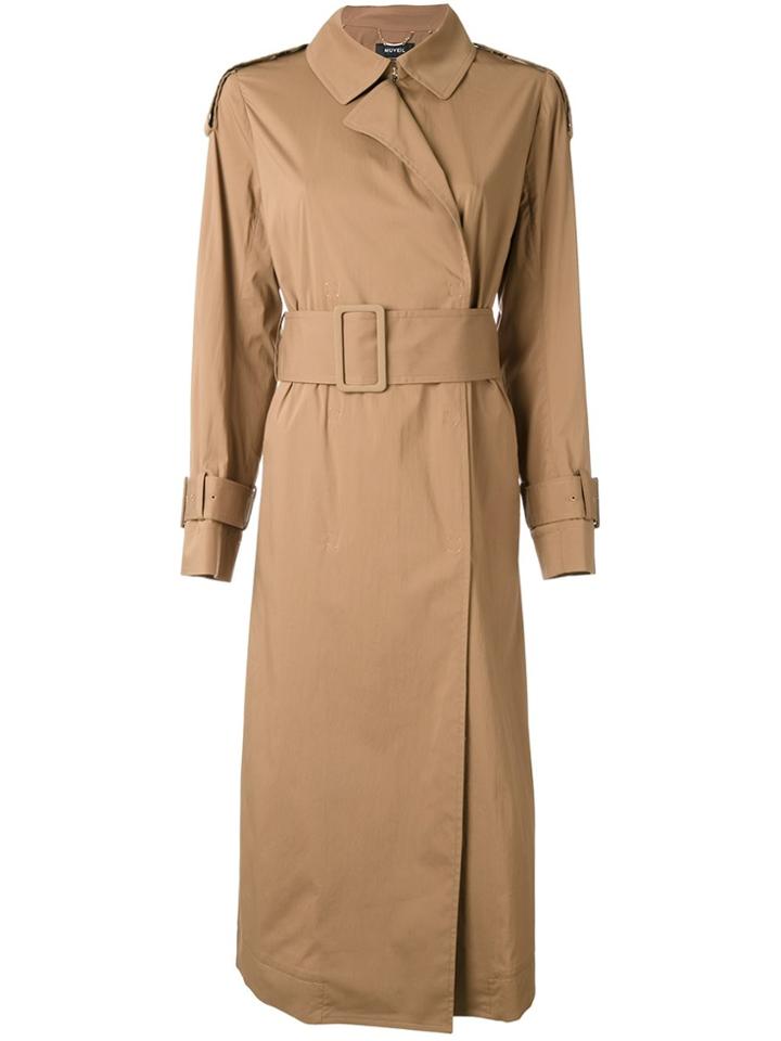 Muveil Belted Trench Coat - Brown