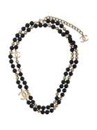 Chanel Vintage Pearl Cc Logos Necklace - Black