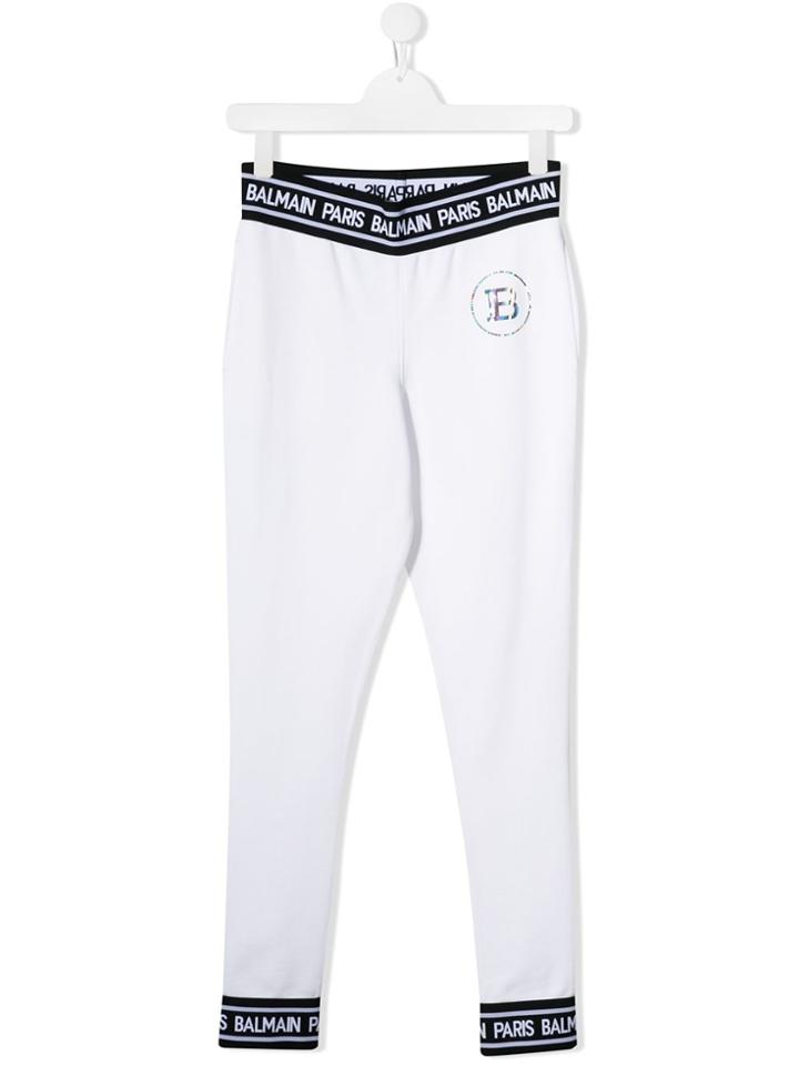 Balmain Kids Logo Trim Sweatpants - White