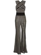 Balmain Striped Cross Strap Wide Leg Jumpsuit - Black