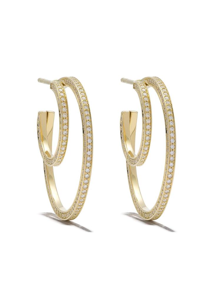 Georg Jensen 18kt Yellow Gold Halo Brilliant Cut Diamond Ear Hoops