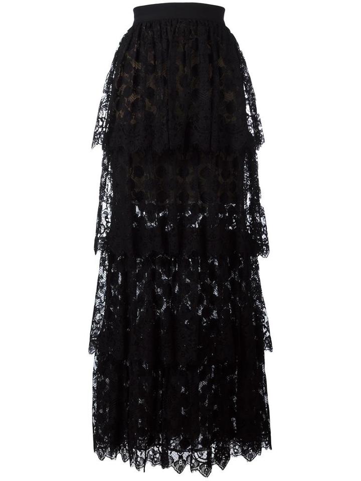 Elie Saab Lace Layered Long Skirt, Women's, Size: 38, Black, Silk/cotton/polyamide