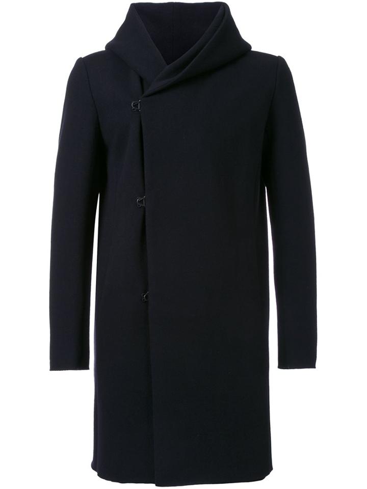 Kazuyuki Kumagai Hooded Coat, Men's, Size: 2, Blue, Polyurethane/cashmere/wool