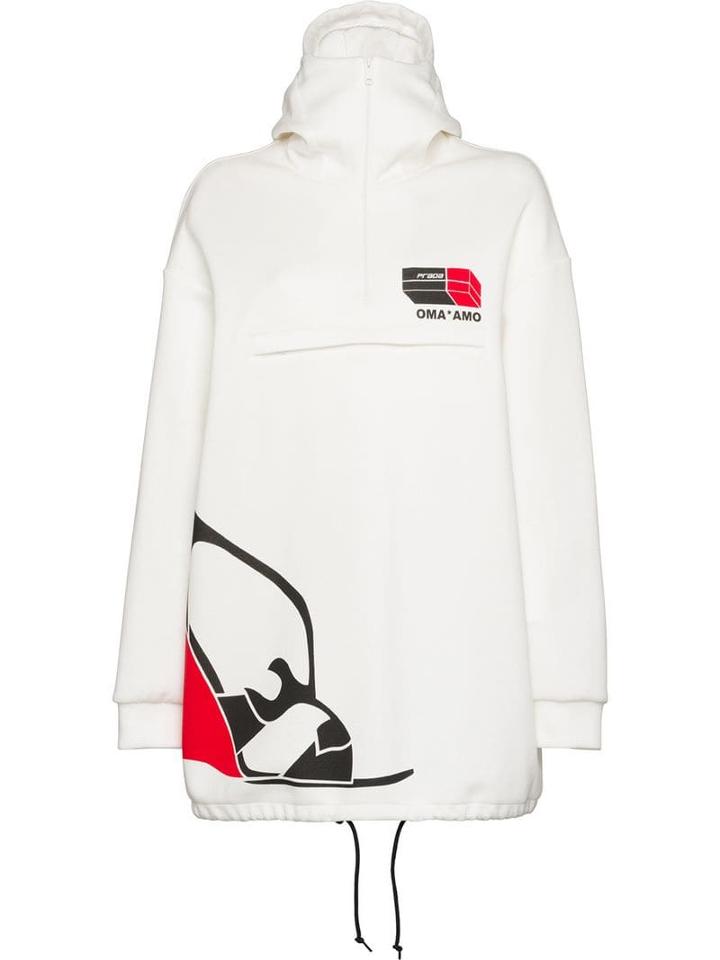 Prada Fleece Logo Print Hoodie - White
