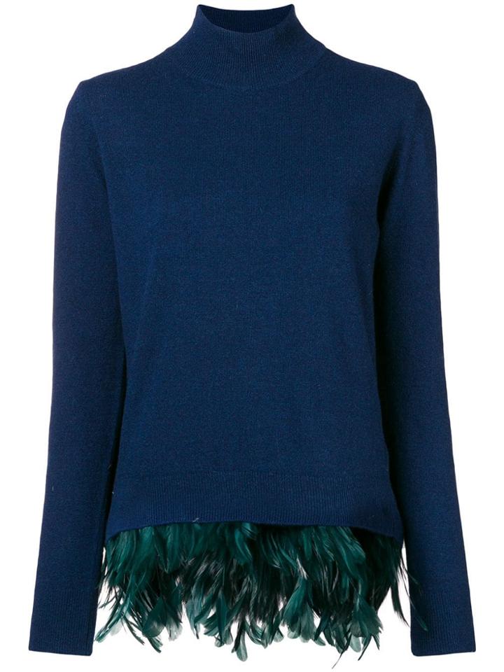 Maison Père Feather Hem Turtleneck Sweater - Blue