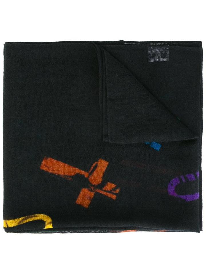 Moschino Cross Print Scarf, Men's, Black, Wool