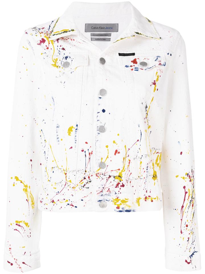 Ck Jeans Paint Splash Denim Jacket - White