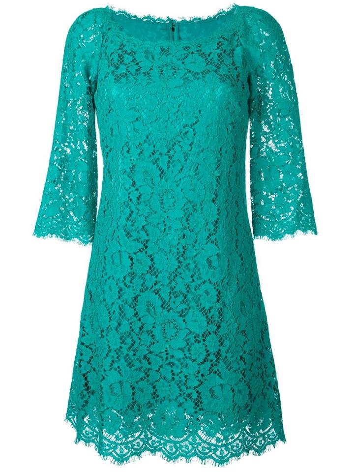 Dolce & Gabbana Floral Lace Fitted Dress, Women's, Size: 40, Green, Silk/cotton/viscose