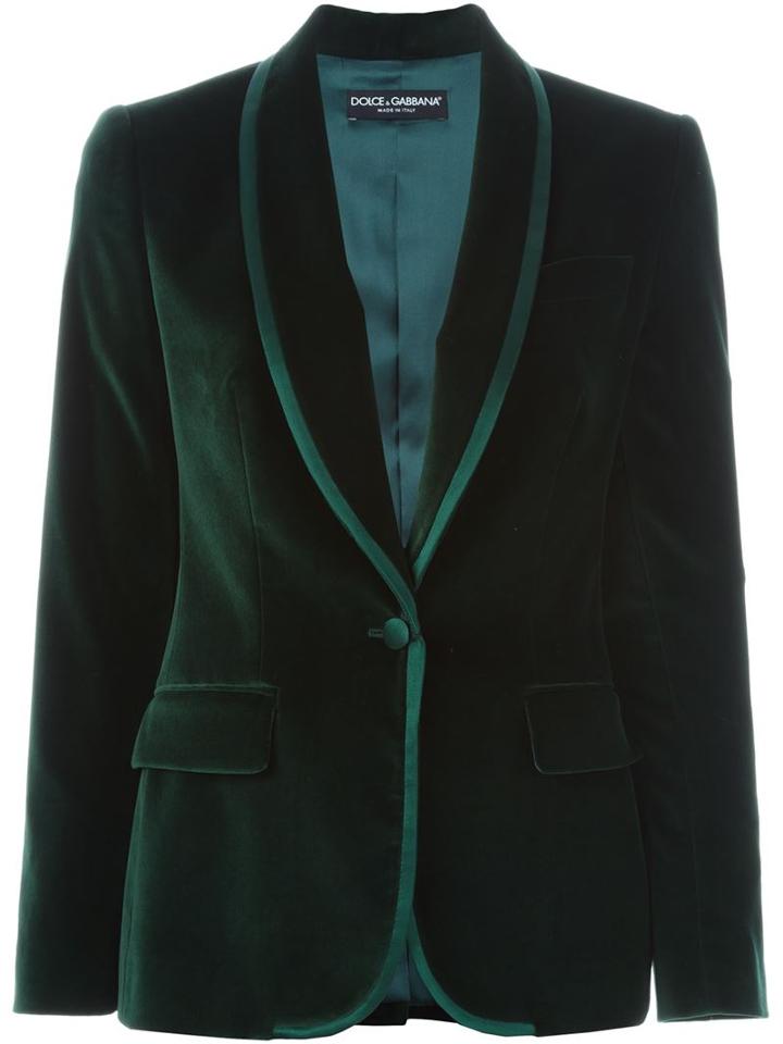 Dolce & Gabbana Velvet Blazer, Women's, Size: 44, Green, Cotton/silk/spandex/elastane/silk