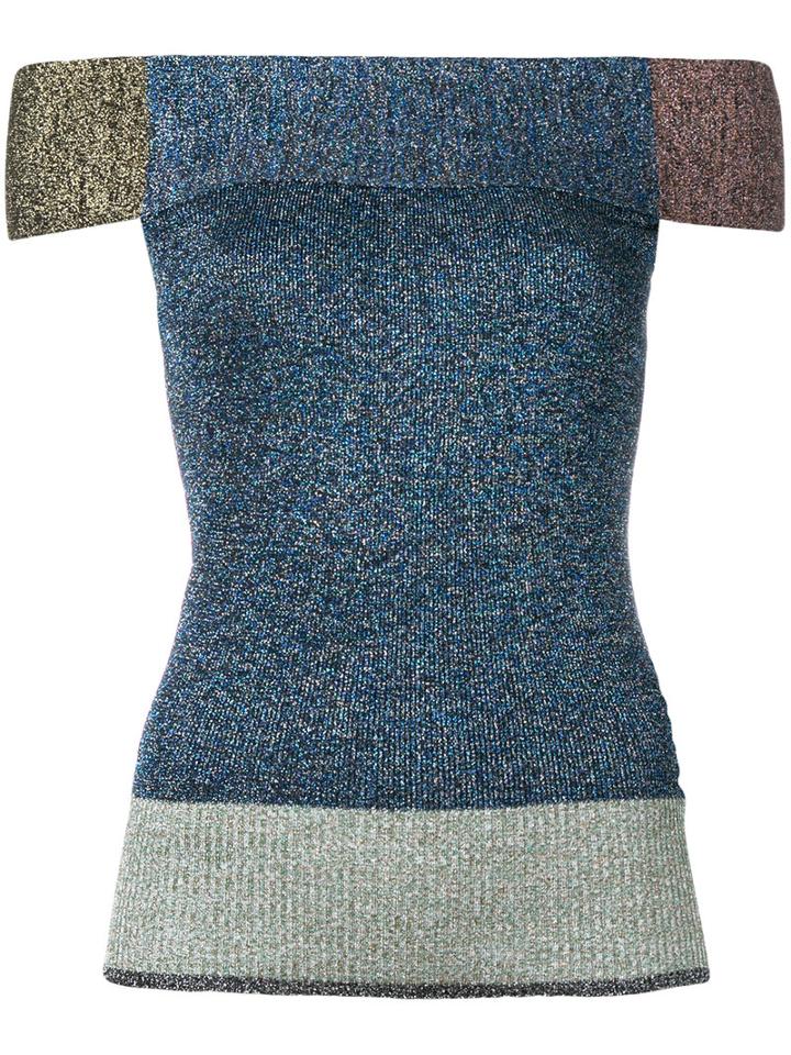 Christopher Kane Sparkly Bardot Top, Women's, Size: Small, Blue, Polyamide/polyester/viscose/metallized Polyester