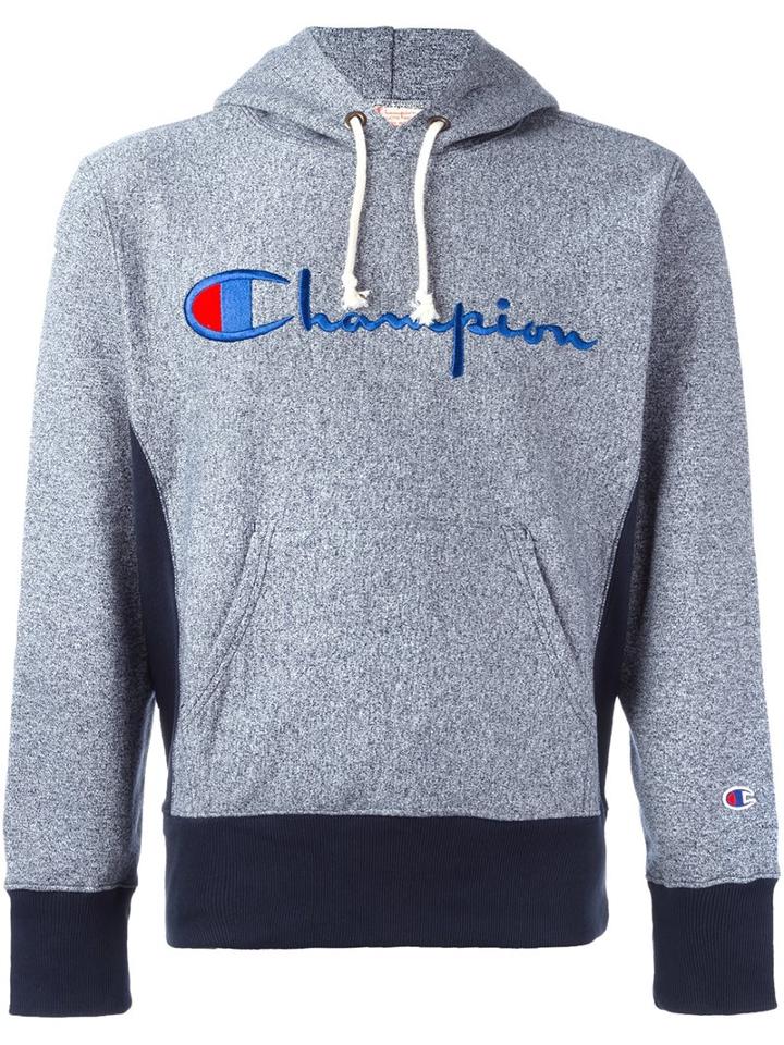 Champion Embroidered Logo Hoodie, Men's, Size: Large, Blue, Cotton/polyester