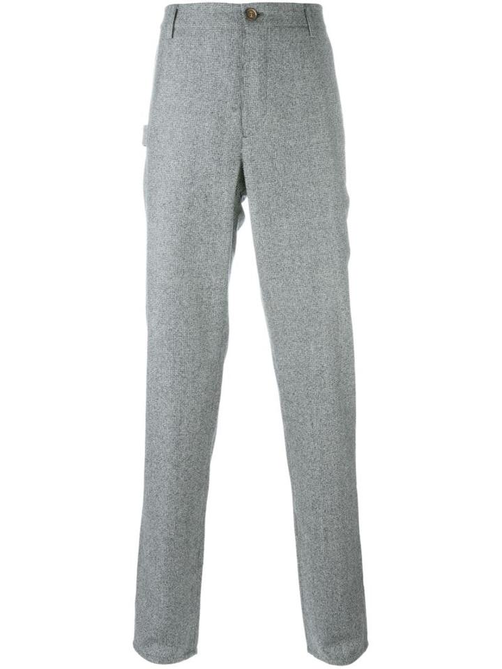 Brunello Cucinelli Houndstooth Straight Leg Trousers, Men's, Size: 48, Grey, Cotton/viscose/wool