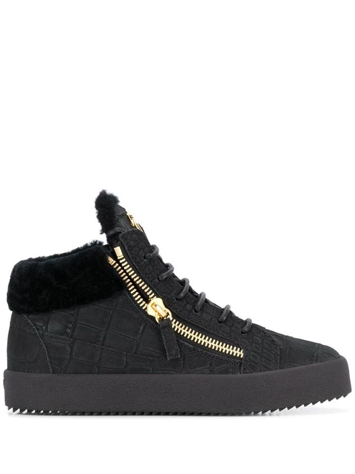 Giuseppe Zanotti Kriss Crocodile Embossed Sneakers - Black