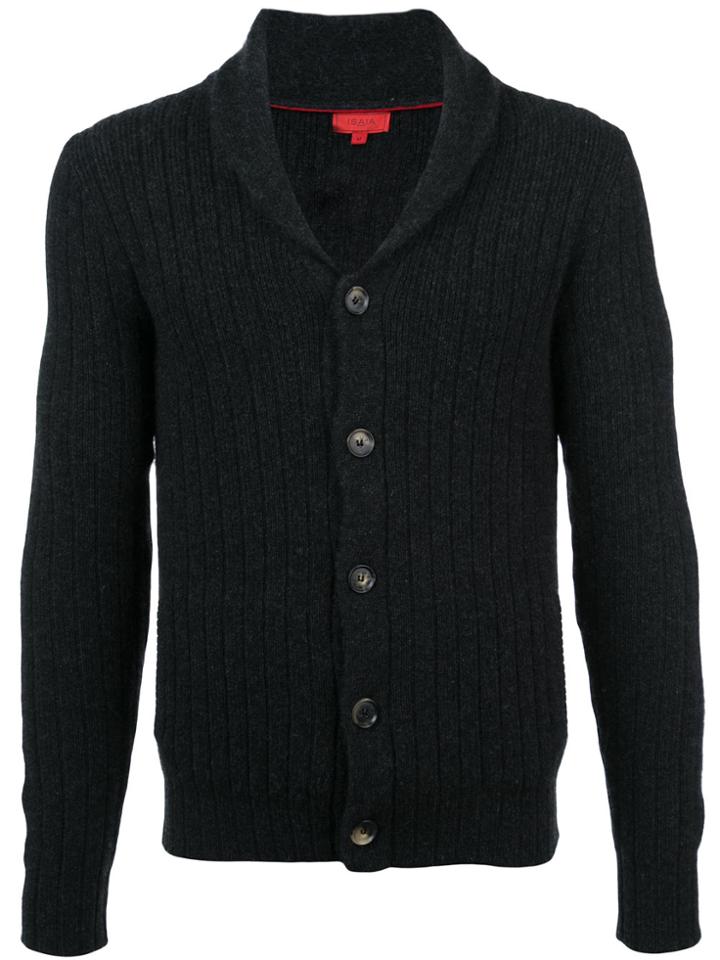 Isaia Ribbed Knit Button Cardigan - Grey