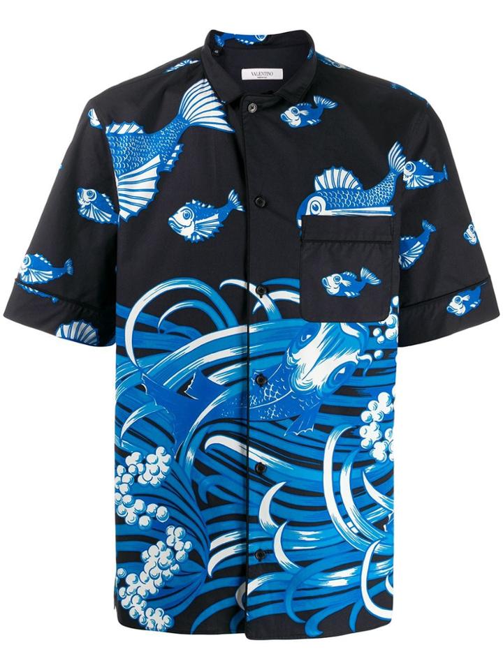 Valentino Fishrain-print Shirt - Black