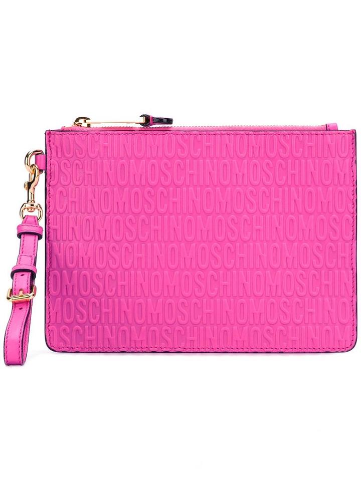 Moschino Logo Embossed Clutch, Women's, Pink/purple, Leather