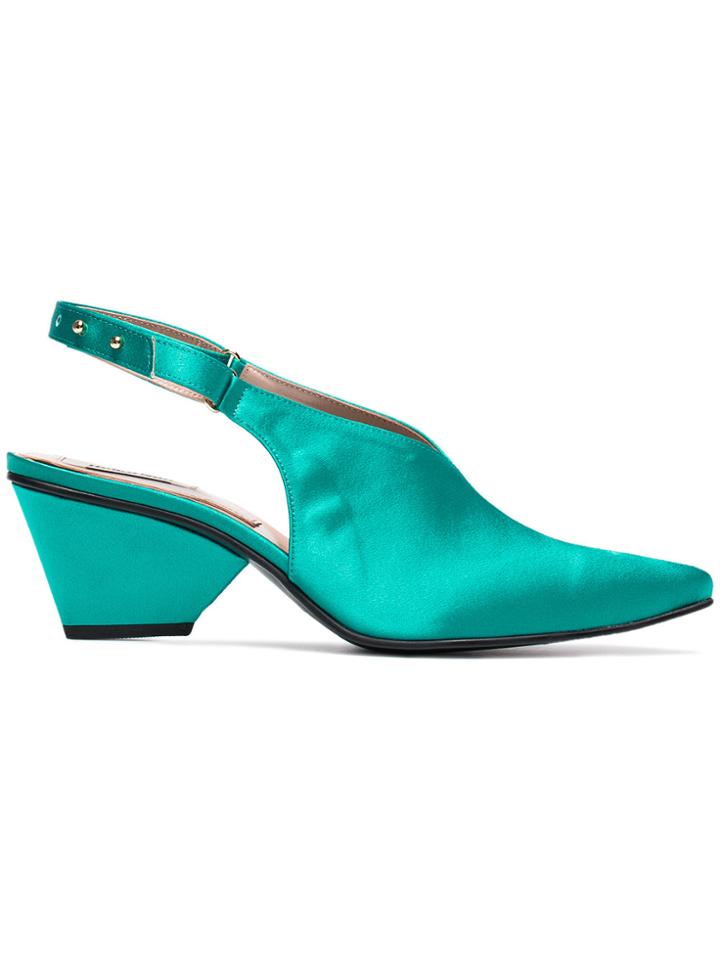 Reike Nen Green Satin 60 Slingback Pumps