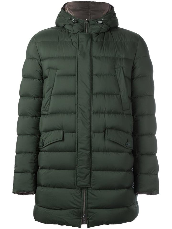 Herno Drawstring Hooded Mid-length Coat, Men's, Size: 48, Green, Polyamide/polyurethane/feather Down