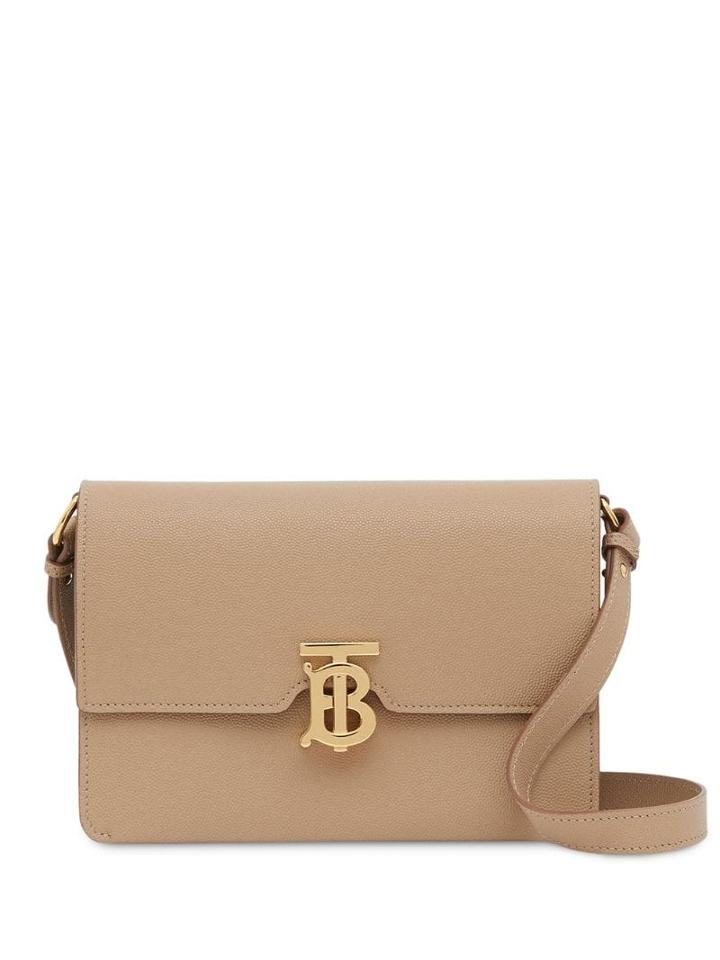 Burberry Small Monogram Motif Leather Crossbody Bag - Neutrals